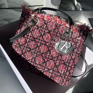 Dior Pink Tweed Satchel with Black Leather Trim